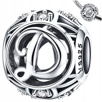 CHARMS LITERKA D srebro 925 koralik zawieszka S925 cyrkonie beads ażurkowy
