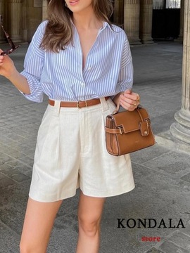 KONDALA Casual Striped Print V Neck Shirts Women L