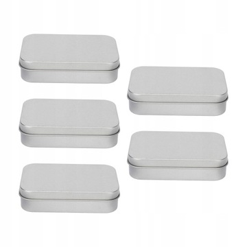 PROSTOKĄTNE PUSTE PUDEŁKO MAŁE POJEMNIKI METALOWE Z POKRYWY 5 SZTUK