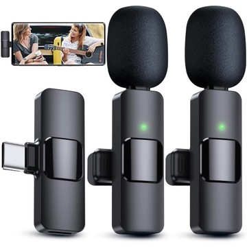 2 беспроводных петличных микрофона USB-C типа C для Android iOS для планшетов