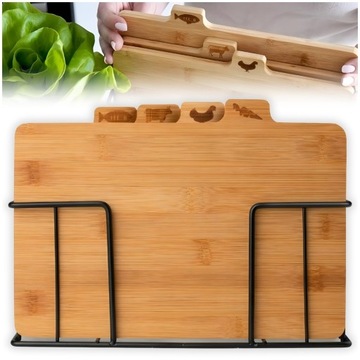 4x НАБОР ДЕРЕВЯННЫХ КУХОННЫХ РАЗДЕЛОЧНЫХ ДОСОК + ПОДСТАВКА-ОРГАНИЗАТОР