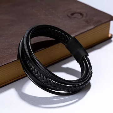 МУЖСКОЙ ЧЕРНЫЙ КОЖАНЫЙ БРАСЛЕТ ЖЕНСКИЙ ГЛАДКИЙ РЕМЕНЬ ХИРУРГИЧЕСКАЯ СТАЛЬ