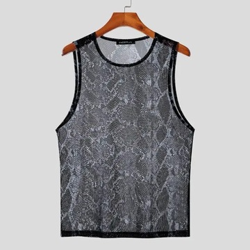 INCERUN Men Tank Tops Printing Mesh Transparent O-