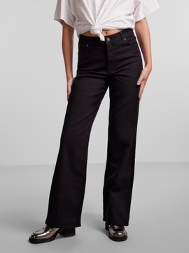 Spodnie jeansy z szeroką nogawką damskie PIECES czarne XL