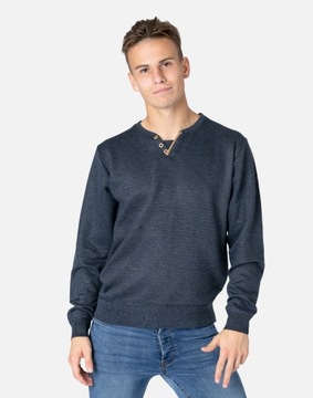 Sweter Męski Bluza Sweterkowa Swetry w Serek z Guziczkami 87-3 XL grafitowy