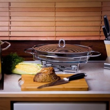 Подогреватель, жаропрочная стеклянная посуда объемом 3 л с крышкой KingHoff.