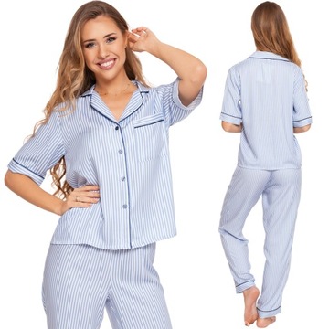 Moraj Elegantné rozopínateľné viskózové pruhované dámske pyžamo 7200-001 L