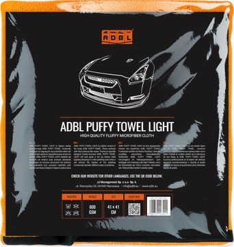 ADBL PUFFY TOWEL TOWEL LIGHT 41x41 600gsm МЯГКАЯ МИКРОФИБРА БЫСТРО ВОСКОВАЯ ПАСТА