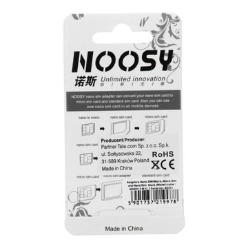 Nano Sim/Micro, Micro Sim и комплект адаптеров Nano/Sim (NOOSY 3in1) черный