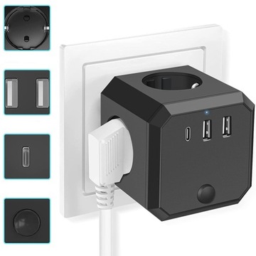 GNIAZDO ELEKTRYCZNE KOSTKA Z GNIAZDEM USB 7W1 16 A