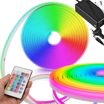 TAŚMA LED 5 NEON RGB PASEK WĄŻ ŚWIETLNY KOLOROWA WODOODPORNA PILOT ZASILACZ
