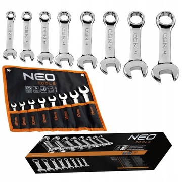 НАБОР НАКИДНЫХ КЛЮЧЕЙ NEO 8-19 ММ, КОРОТКИЕ, 8 ШТ. + ФОРМАТ-ПЛАСТИНА