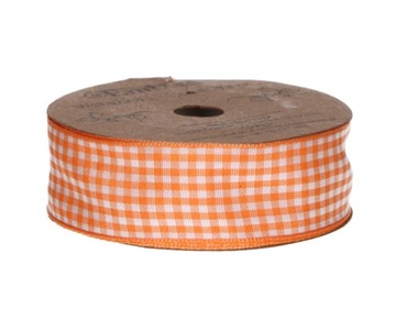Pomarańczowa wstążka kratka 2,5cm 10m