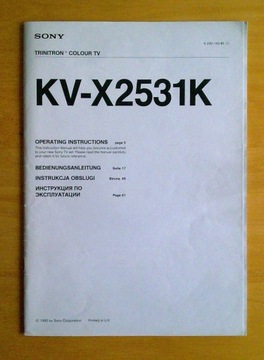 Sony - Trinitron - KV-X2531K - Instrukcja Obsługi - Operating Instructions