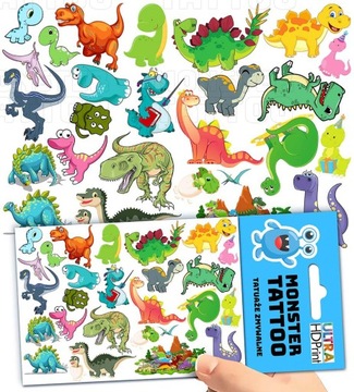 TATUAŻE ZMYWALNE TYMCZASOWE DLA DZIECI DZIECIĘCE DINOZAURY WZORY ORYGINALNE