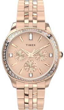 Damski zegarek klasyczny Timex TW2W17800 dla kobiety Rose Gold Różowe złoto