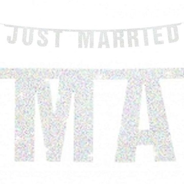 Baner Just Married brokatowy GIRLANDA napis ślub