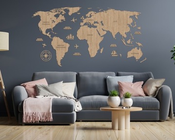 Деревянная карта мира декоративная подробная 3D модель