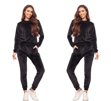 Śliczny WELUROWY komplet dresowy spodnie bluza XL