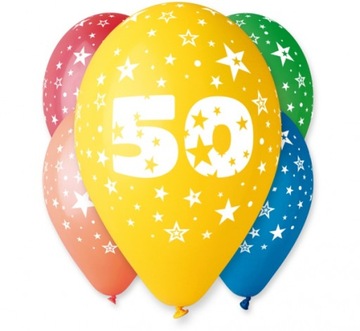 Balony gumowe PIĘĆDZIESIĄT 50 mix kolorowe 5szt