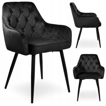 KRZESŁO TAPICEROWANE WELUROWE PIKOWANE CZARNE LOFT VELVET DO SALONU JADALNI