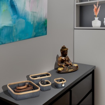 Настольный органайзер для хранения вещей в гардеробе, 4 коробки, бамбуковый серый