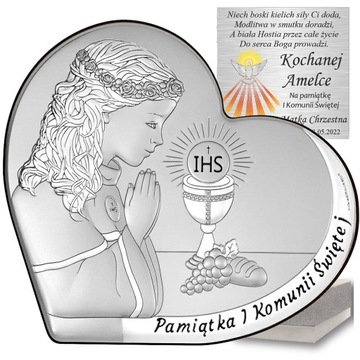 SREBRNY OBRAZEK PAMIĄTKA I KOMUNII ŚWIĘTEJ DZIEWCZYNKA