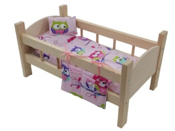 ŁÓŻECZKO DREWNIANE dla lalek POŚCIEL Z ORGANIZEREM