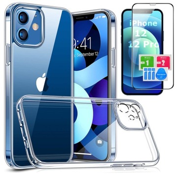 ETUI do IPHONE 12 PRZEZROCZYSTE WZMACNIANE 360° CLEAR CASE WYSPA + SZKŁO 5D