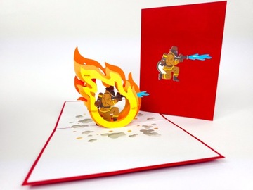 Strażak Kartka3D Straż Pożarna Dzień Dziecka Ogień