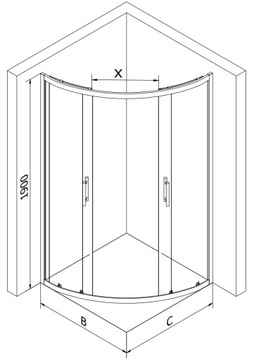 MEXEN RIO ПОЛУКРУГЛАЯ ДУШЕВАЯ КАБИНА 80x80 ЧЕРНАЯ
