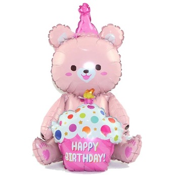 RÓŻOWY BALON FOLIOWY MIŚ roczek 3D MISIU tort MS