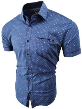 KOSZULA MĘSKA NIEBIESKA INDIGO KRÓTKI RĘKAW SDN 068 ROZ: M 39/40