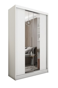 Pojemna Szafa Przesuwna 120 cm Lustro LAREN Biała