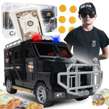SKARBONKA SEJF AUTO POLICJA na monety banknoty PIN