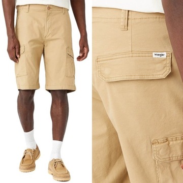 Wrangler CASEY JONES CARGO SHORTS Kelp KRÓTKIE BEŻOWE SPODENKI W34