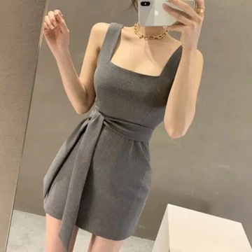 Women Simple Sleeveless Dress Solid Sheath Leisure