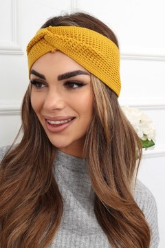 OPASKA DAMSKA NA GŁOWĘ USZY NAUSZNIKI TURBAN CZAPKA CIEPŁA SZEROKA MUSZTARD
