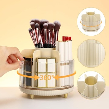 Подставка-органайзер для парфюмерии бежевого цвета, БОЛЬШАЯ, вращающаяся на 360°, для макияжа.