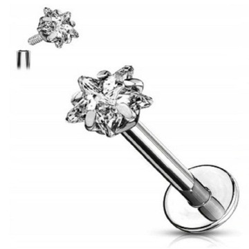 Labret Kolczyk do Ucha Kryształek SS316L 1,2/6/3 mm