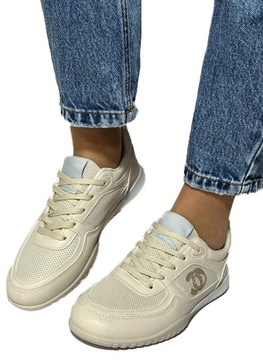 Sneakersy Buty Damskie Sportowe Siateczka Beżowe41