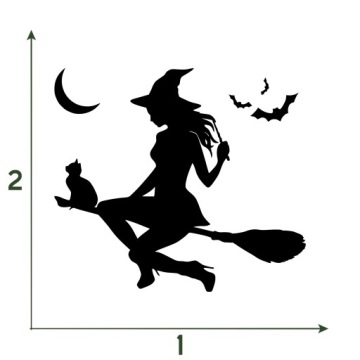 Автомобильная наклейка ВЕДЬМА НА МЕТЛЕ С КОШКОЙ - идеальный аксессуар, долговечный.
