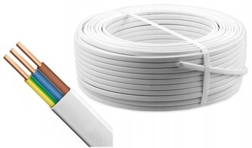 KABEL PRZEWÓD PŁASKI INSTALACYJNY ELEKTRYCZNY YDYp 3x1 mm 450/750V 2M BIAŁY