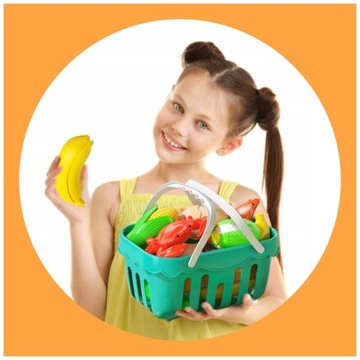 КУХОННЫЙ КОМПЛЕКТ ДЕТСКАЯ МАГАЗИНКА ДЛЯ НАРЕЗКИ ФРУКТОВ ОВОЩЕЙ С КОРЗИНОЙ на липучке