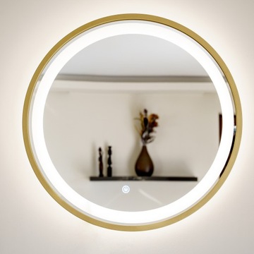 КРУГЛОЕ ЗЕРКАЛО С ПОДСВЕТКОЙ В ЗОЛОТОЙ РАМКЕ 60 СМ + СВЕТОДИОДНЫЙ ВЫКЛЮЧАТЕЛЬ