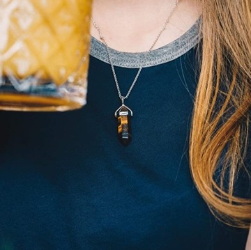 КУЛОН с камнем ТИГРОВЫЙ ГЛАЗ, колье в подарок