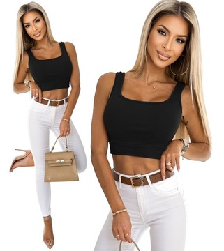 Wygodny PRĄŻKOWANY CROP TOP Elastyczny Czarny S