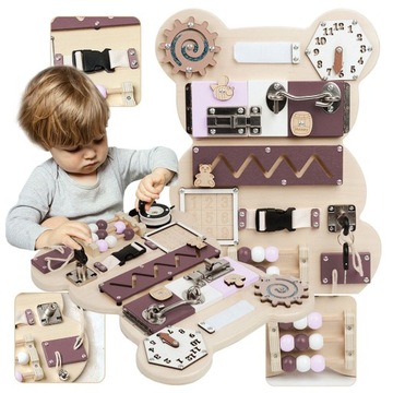 SENSORYCZNA TABLICA MANIPULACYJNA MONTESSORI MIŚ
