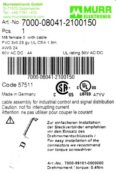MURRELEKTRONIK 7000-08041-2100150 KABEL DO CZUJNIK