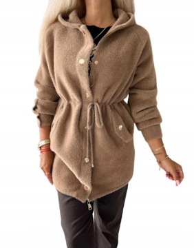 ALPAKA CIEPŁY PŁASZCZ NARZUTKA kurtka Z KAPTUREM